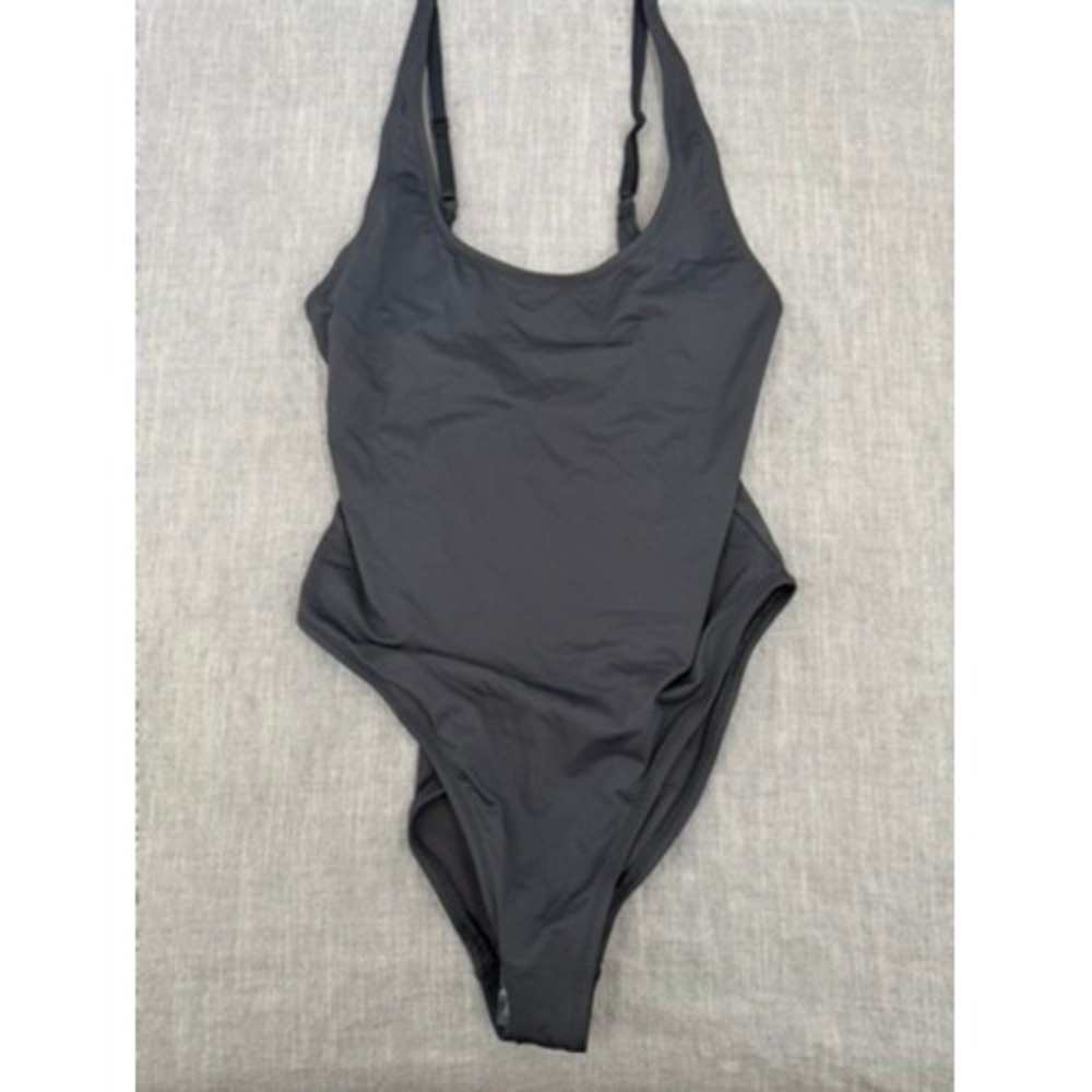 Skims Recycled Swim Scoop Neck One Piece Swimsuit Onyx Black Size L Large NWT